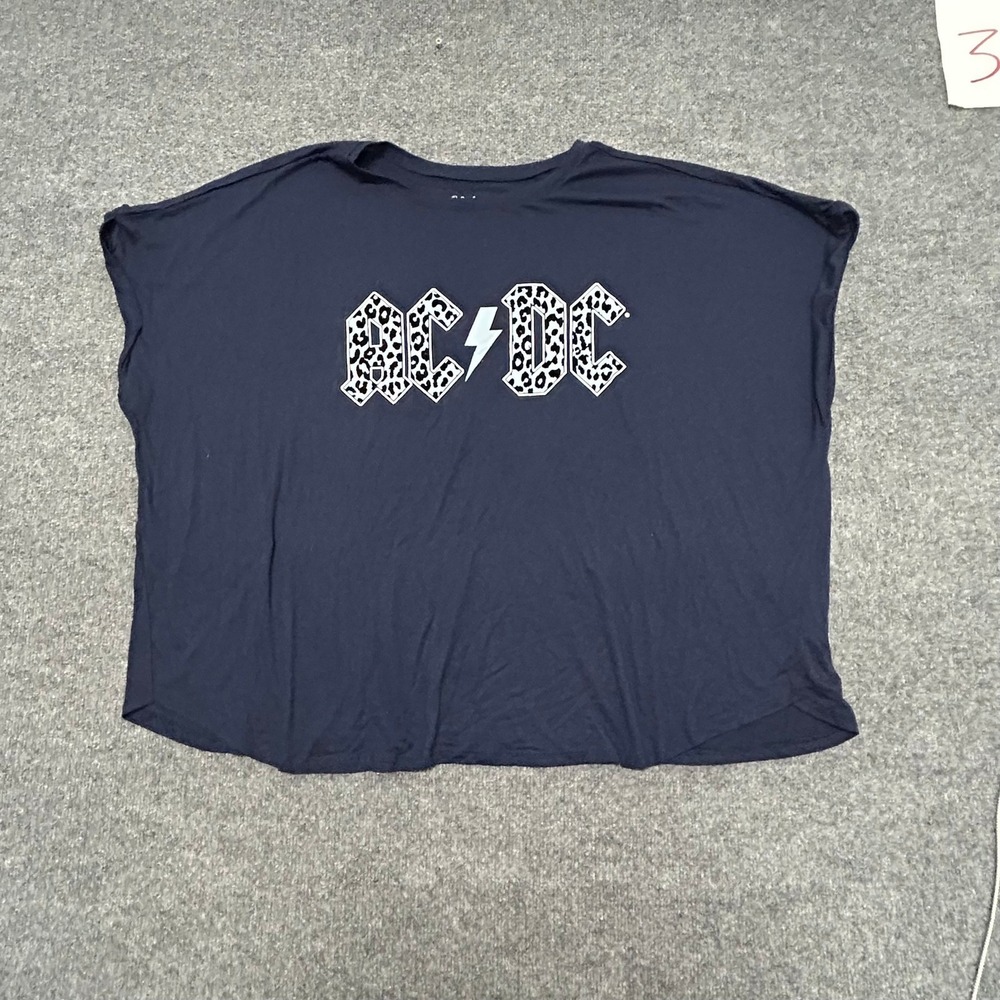 Terra & Sky T-Shirt Womens Size 4X Navy AC/DC Leopard Print Graphic Boxy Fit Tee